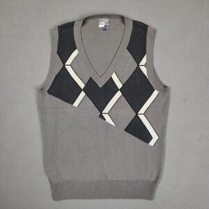 J Lindeberg Golf Sweater Vest Men Large Gray Argyle Diamond Rib Knit Outdoors EC